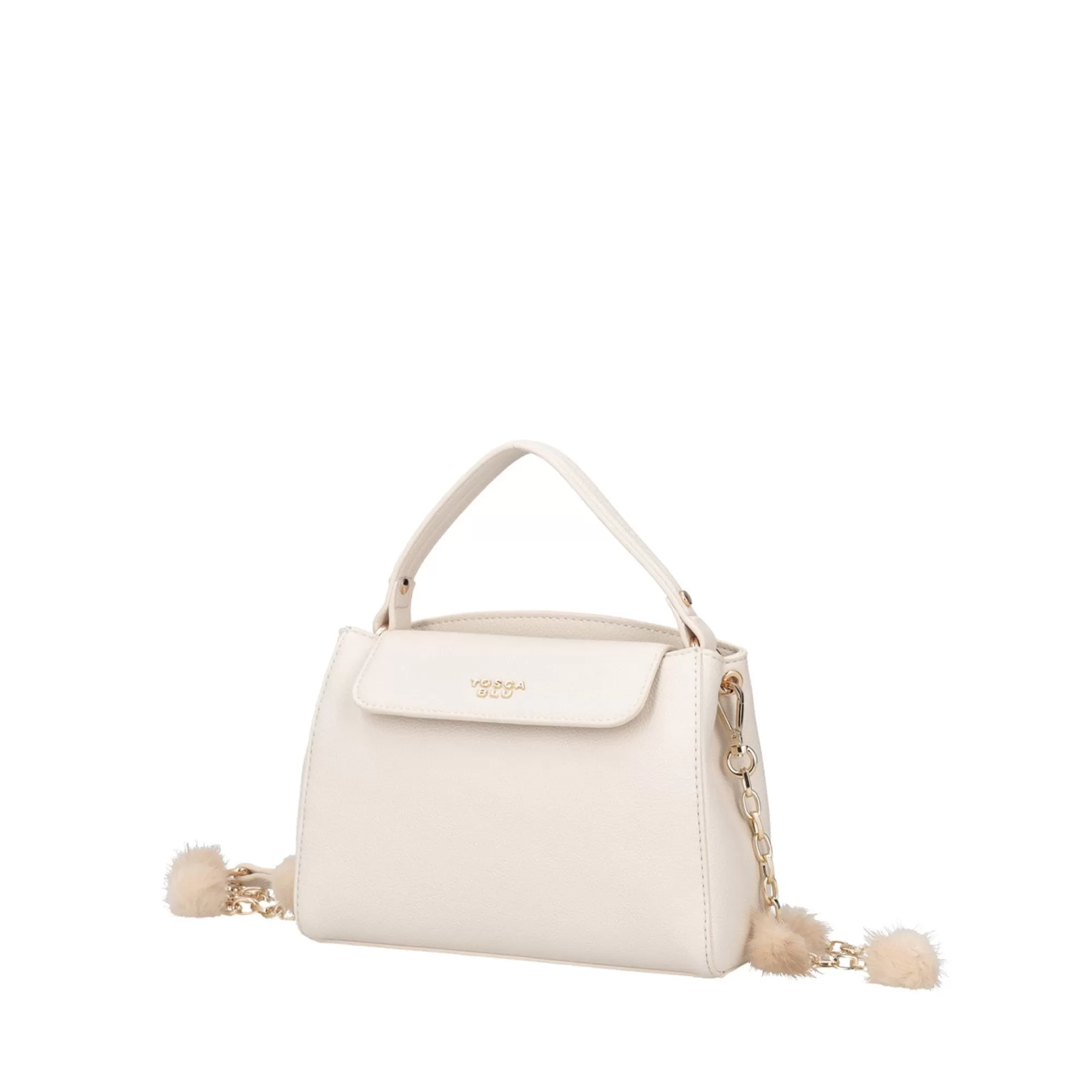 Borse A Mano*Tosca Blu Borsa A Mano "Shirley" Color Latte Con Pompon Bianco