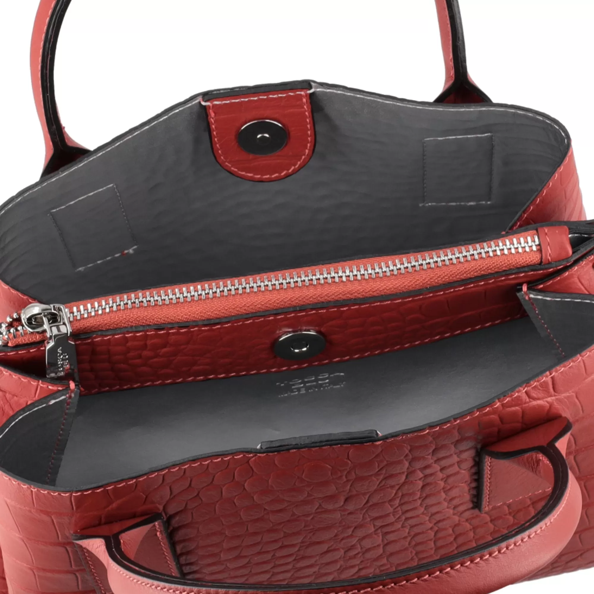 Borse A Mano*Tosca Blu Borsa Media "Bigne" In 100% Pelle Color Mattone Con Stampa Coccodrillo Arancione