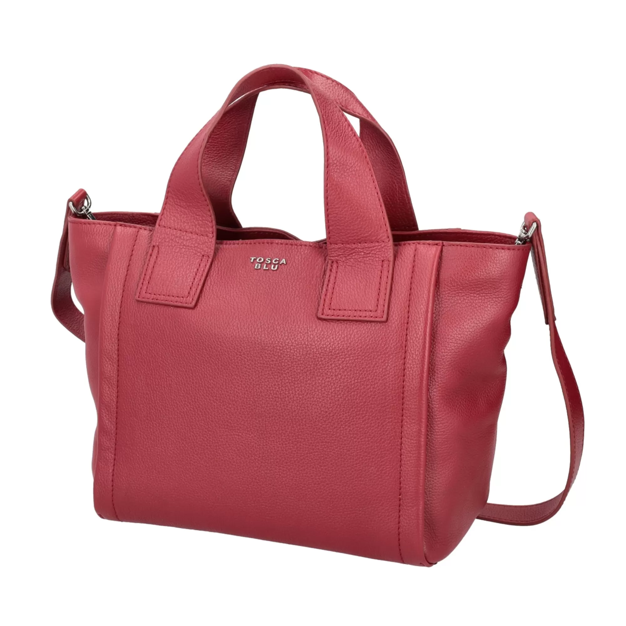 Borse A Mano*Tosca Blu Borsa Media Frappe Scuro In 100% Pelle Bottalata Rosso