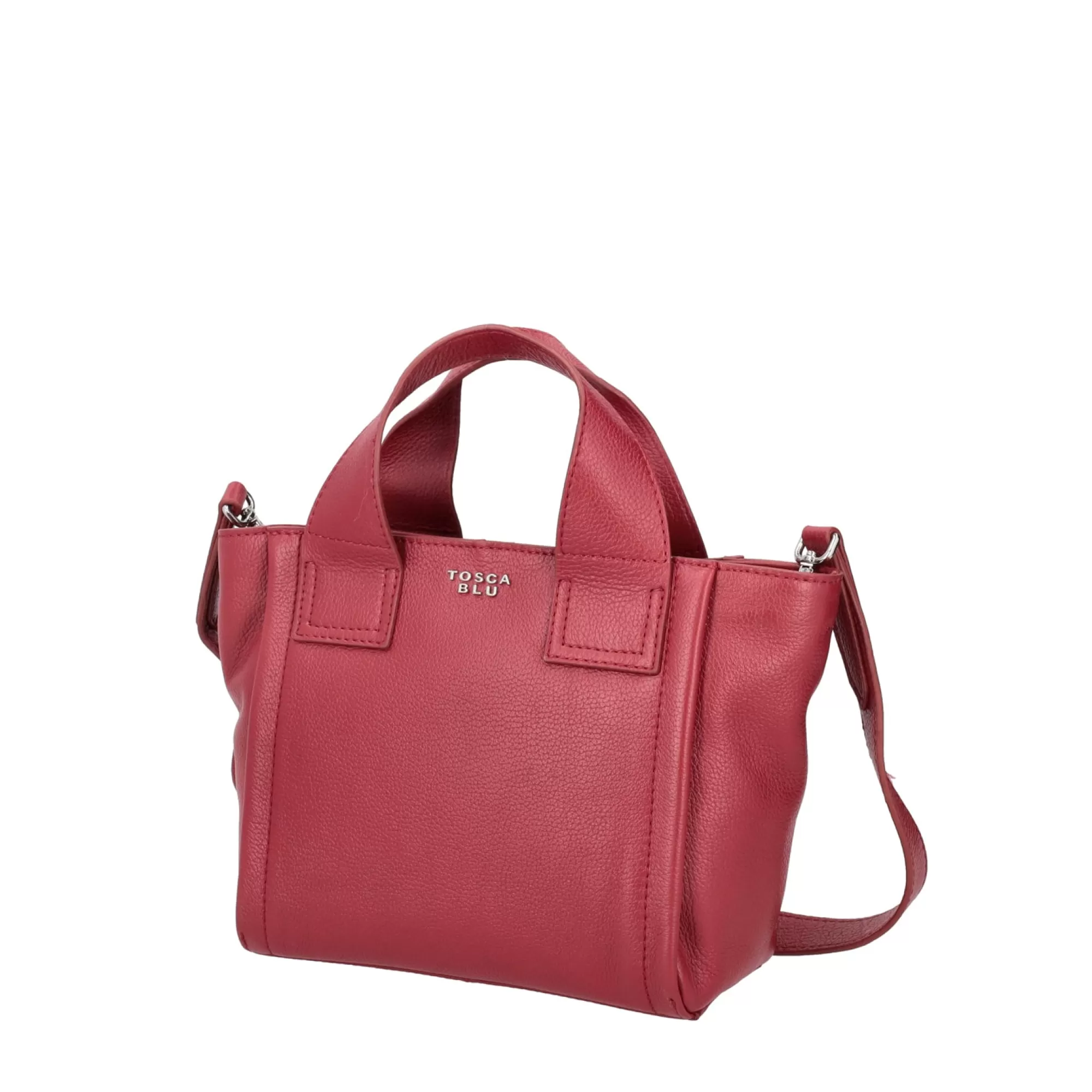 Borse A Mano*Tosca Blu Borsa Piccola "Frappe" Scuro In 100% Pelle Bottalata Rosso