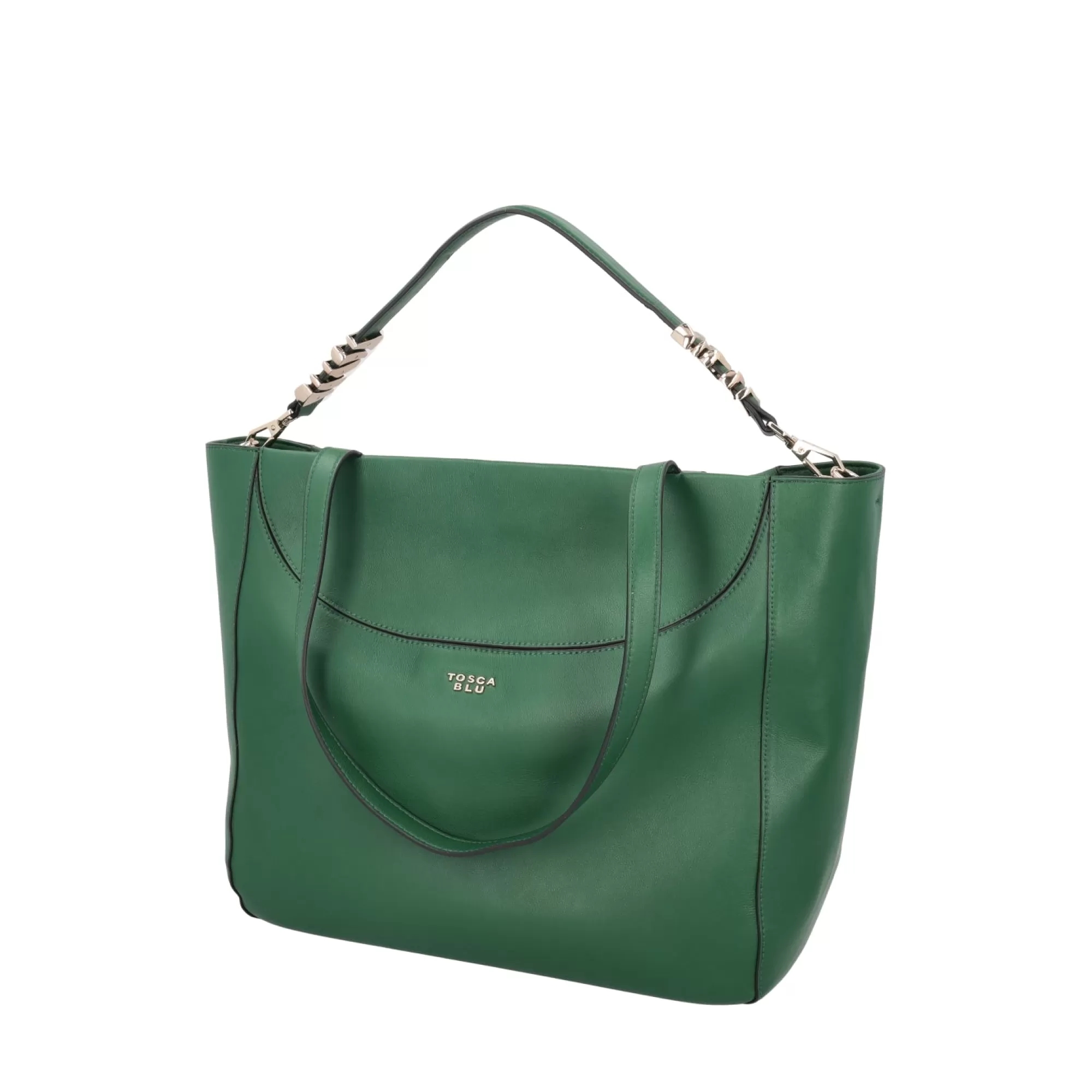 Shopping Bag*Tosca Blu Borsa Shopping "Crepes" In 100% Pelle Verde