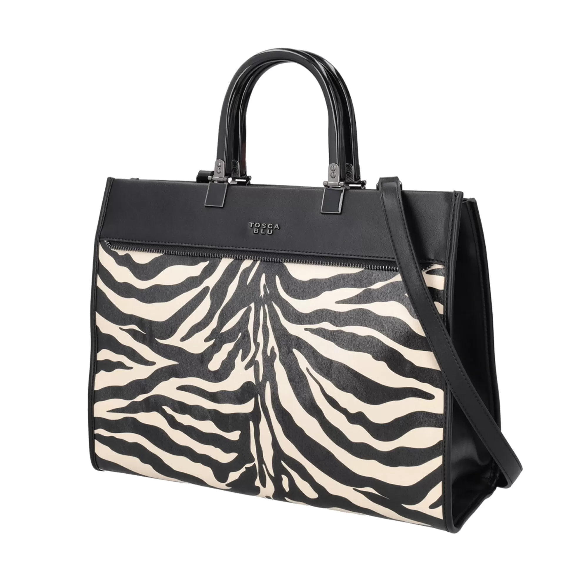 Shopping Bag*Tosca Blu Borsa Shopping "Zebra" Con Tracolla Nero