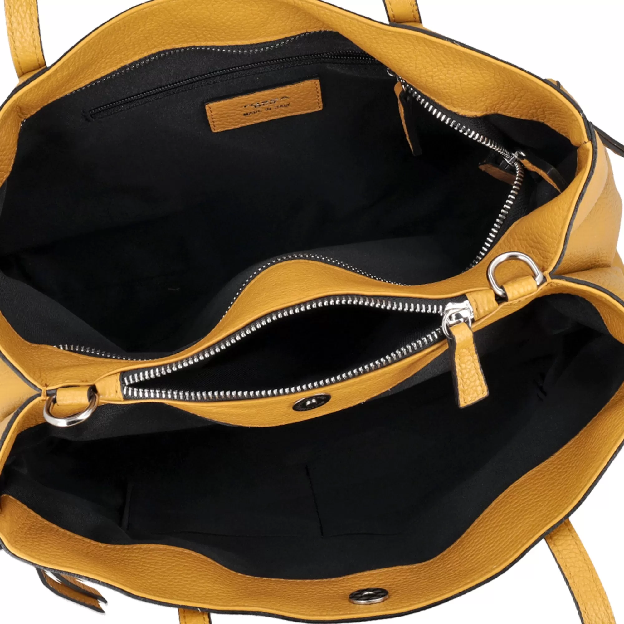 Shopping Bag*Tosca Blu Borsa Shopping "Zuppa Inglese" Ocra In 100% Pelle Bottalata Giallo
