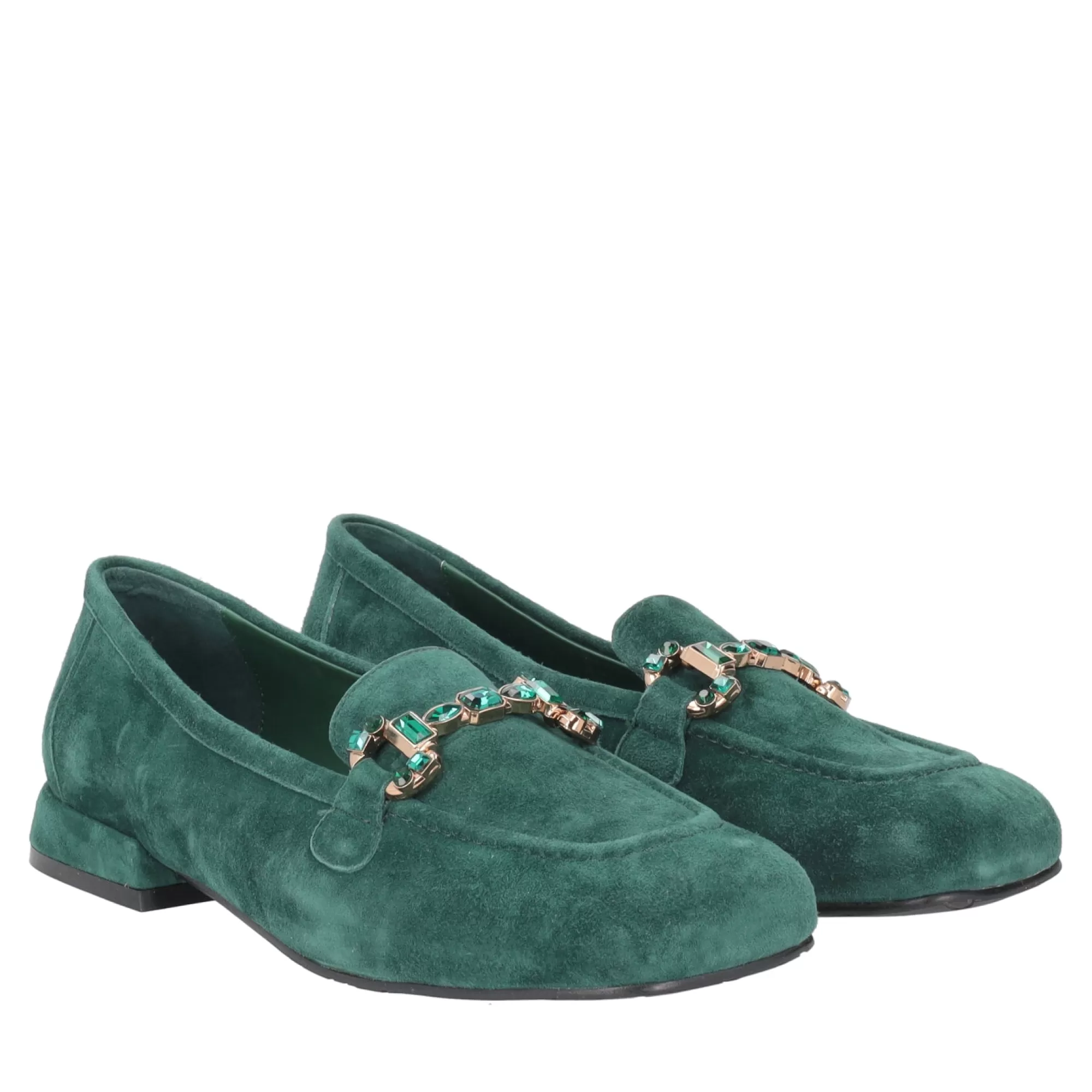 Mocassini*Tosca Blu Mocassino "Audrey" In Camoscio Con Punta Quadra Verde