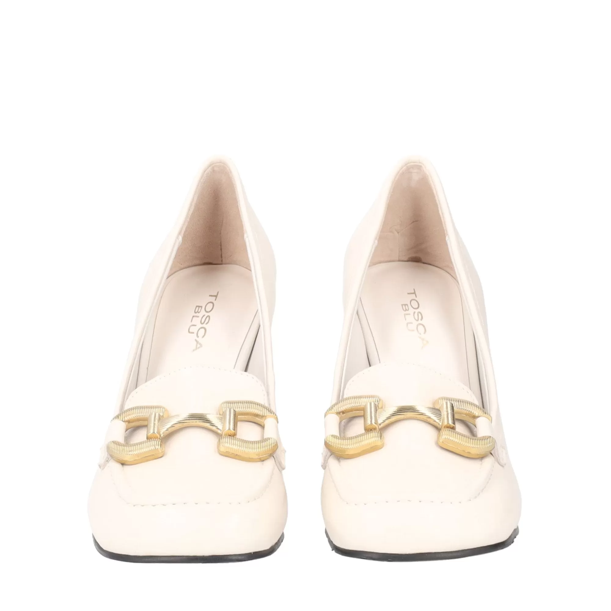 Mocassini*Tosca Blu Mocassino "Brenda" Color Latte In Nappa Con Tacco Medio Bianco