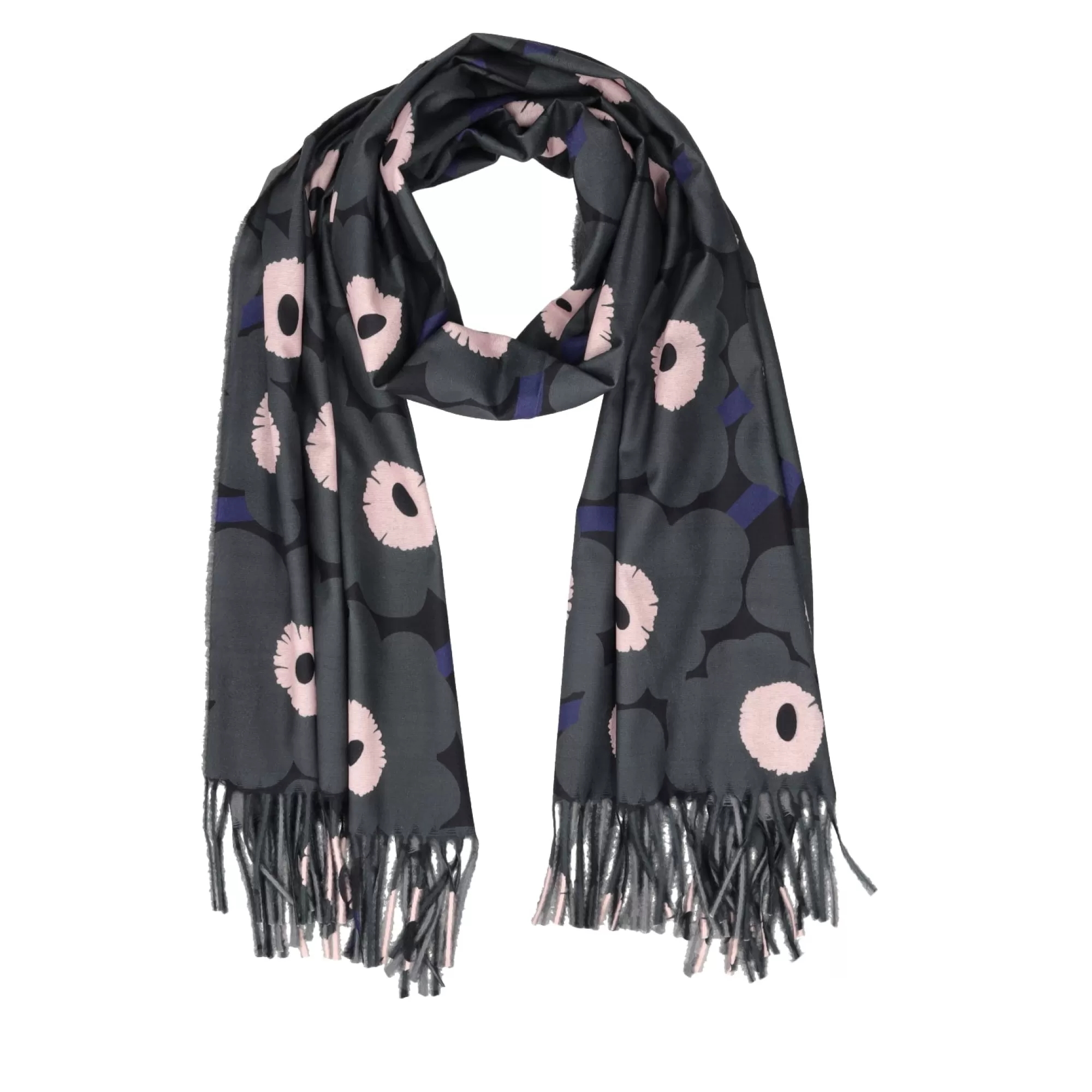 Foulard E Sciarpe*Tosca Blu Morbida Sciarpa "Mirtillo" Con Fiori Nero