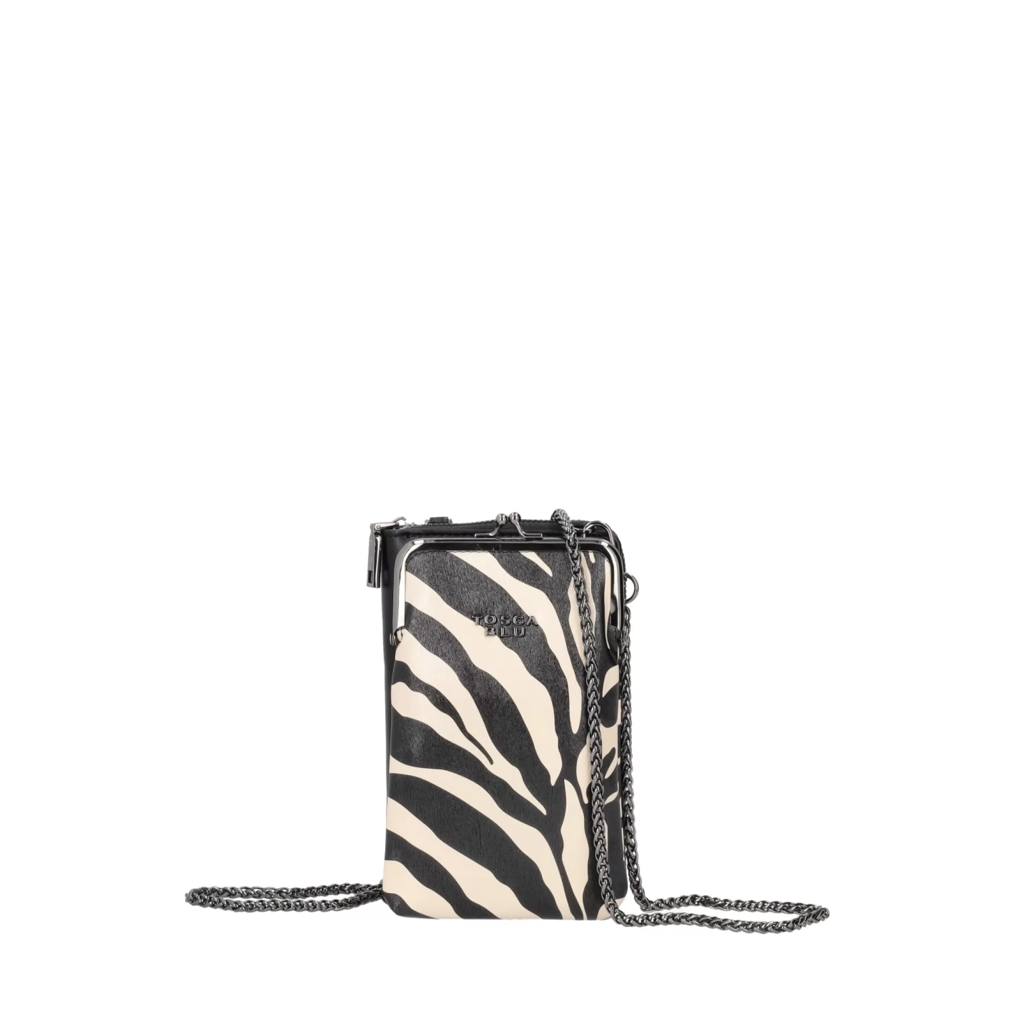 Borse A Tracolla*Tosca Blu Porta Cellulare "Zebra" Con Catena Metallica Removibile Nero