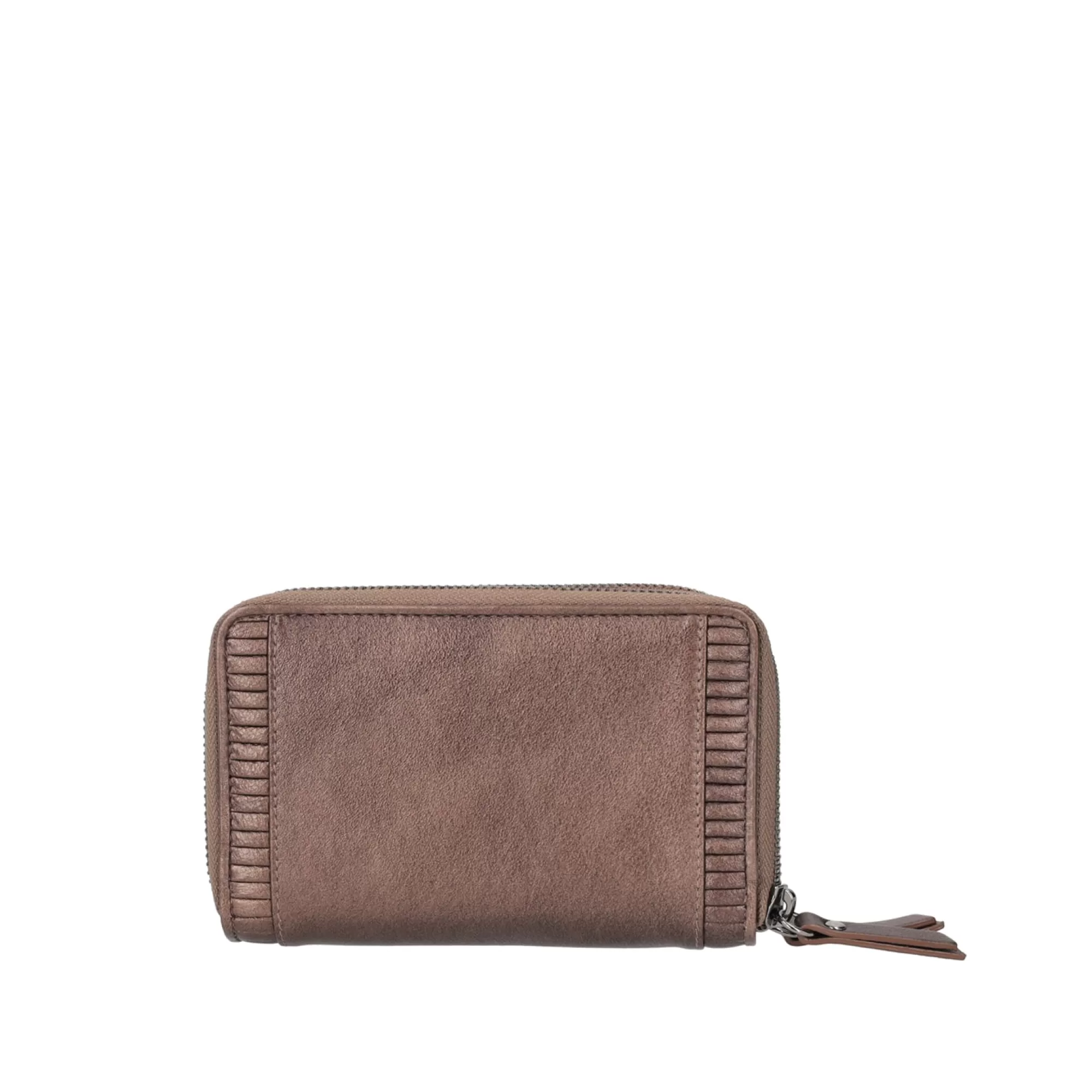 Portafogli E Portachiavi*Tosca Blu Portafoglio Medio In Vera Pelle "Plisse Wallets" Con Doppia Zip Marrone