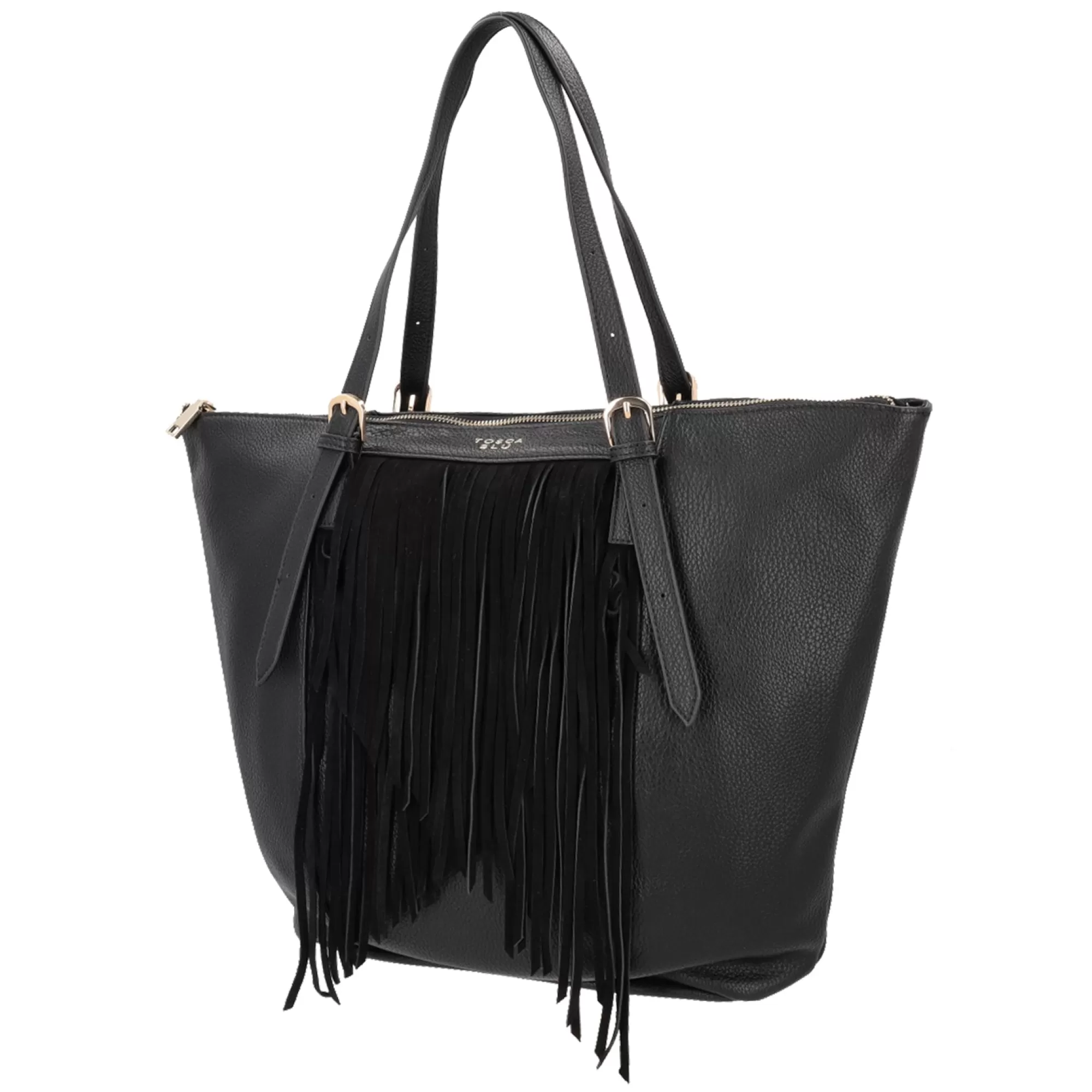 Shopping Bag*Tosca Blu Shopping Bag "Millefoglie" Nera Con Frange Nero