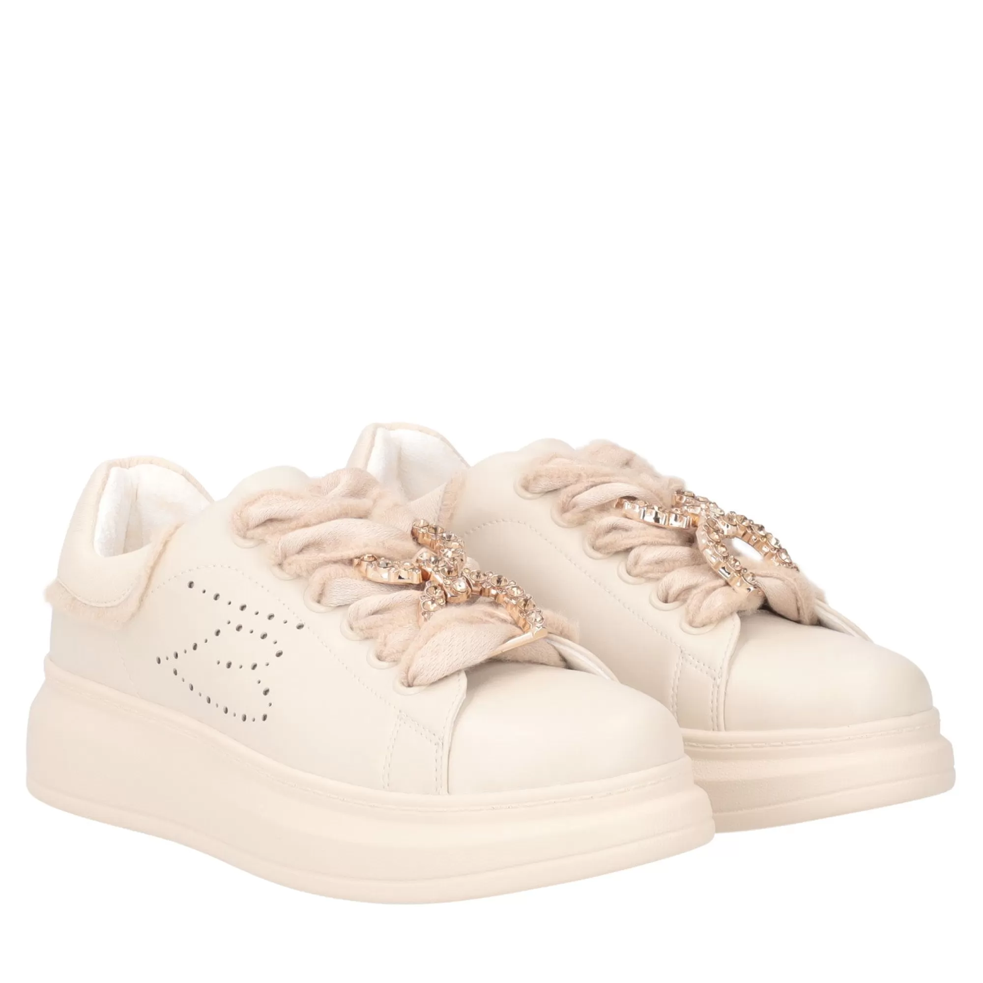 Sneakers*Tosca Blu Sneaker "Allison" In Nappa Beige Con Accessorio Strass Naturale