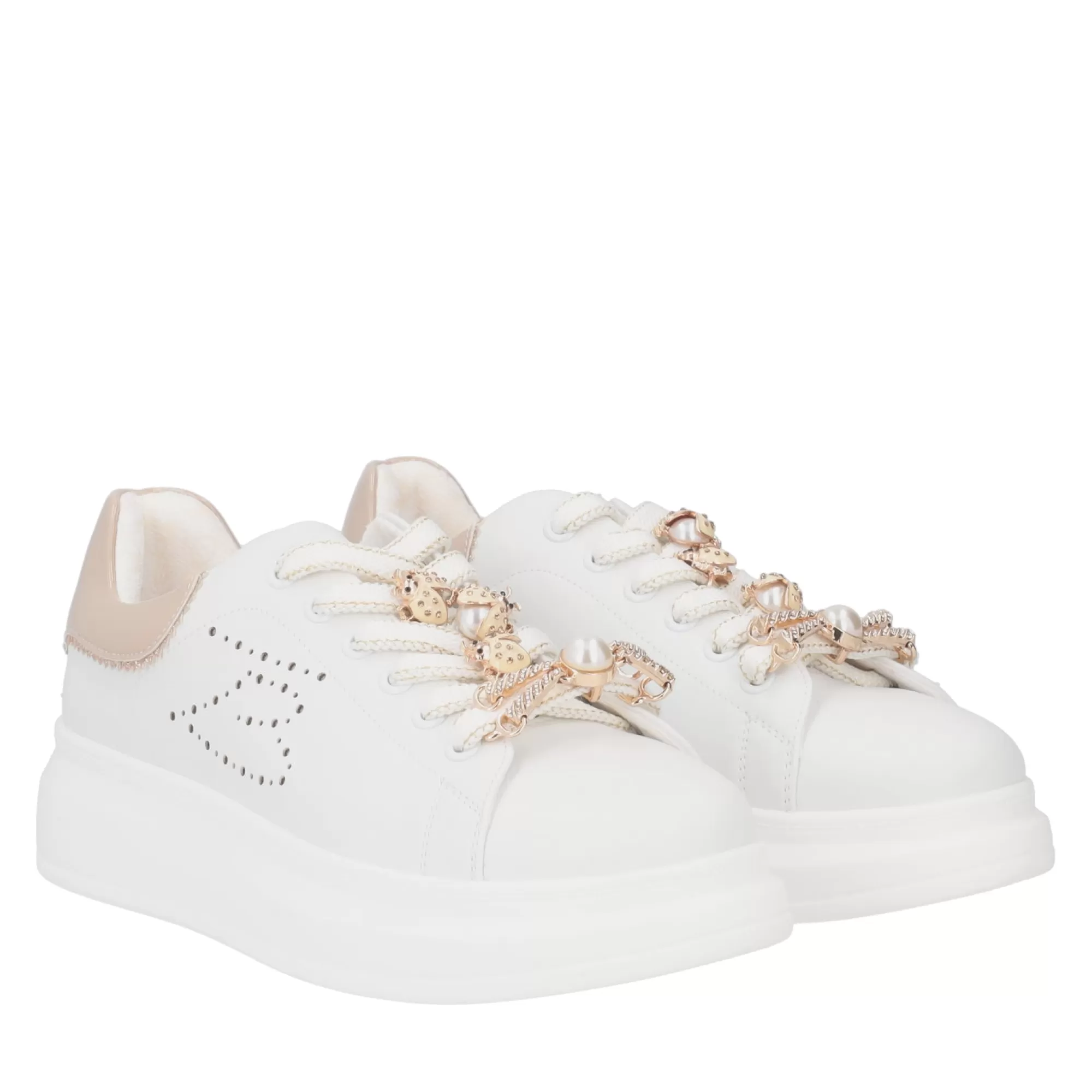 Sneakers*Tosca Blu Sneaker "Allison" In Nappa Bianca Con Lacci In Lurex Bianco