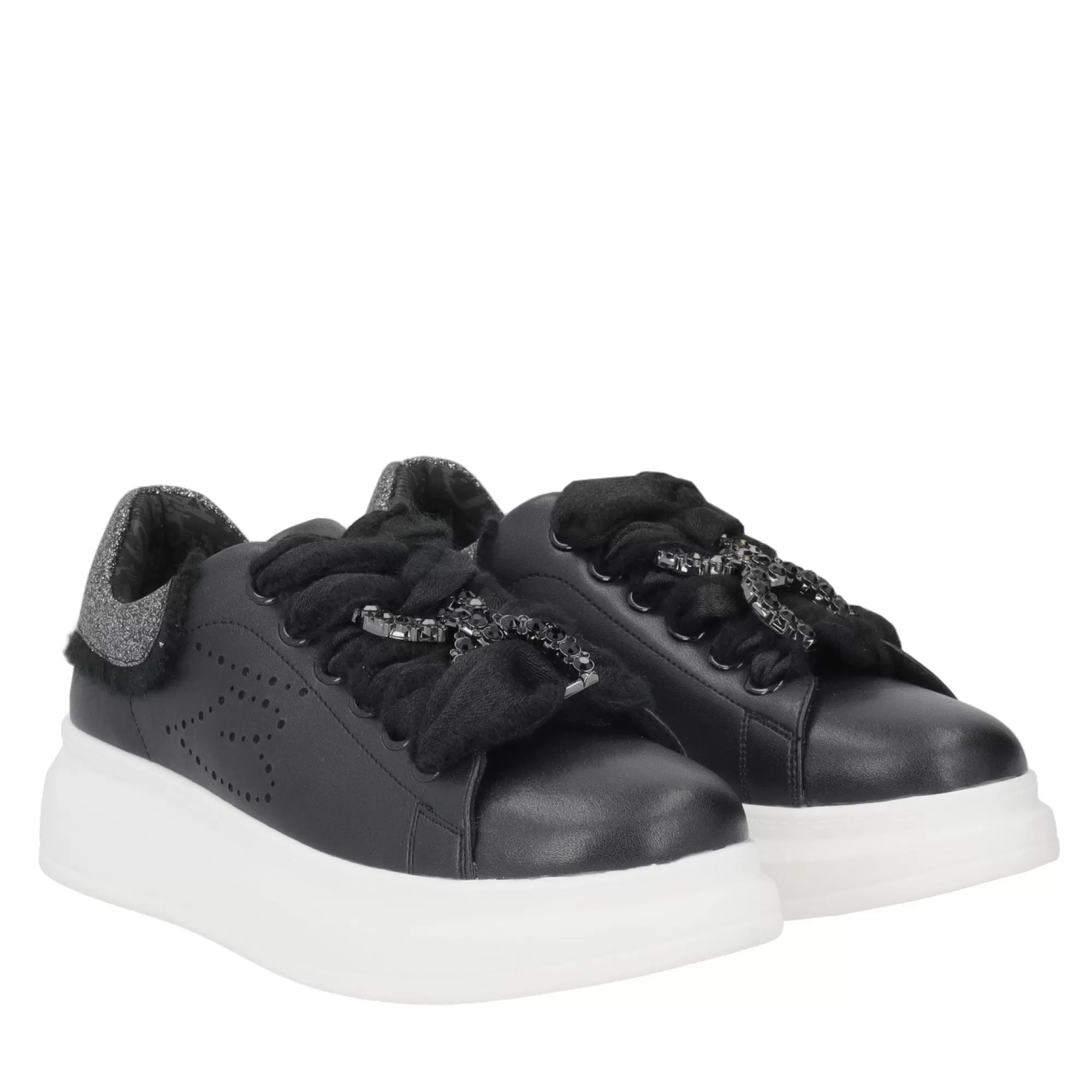 Sneakers*Tosca Blu Sneaker "Allison" In Nappa Nera Con Accessorio Strass Nero