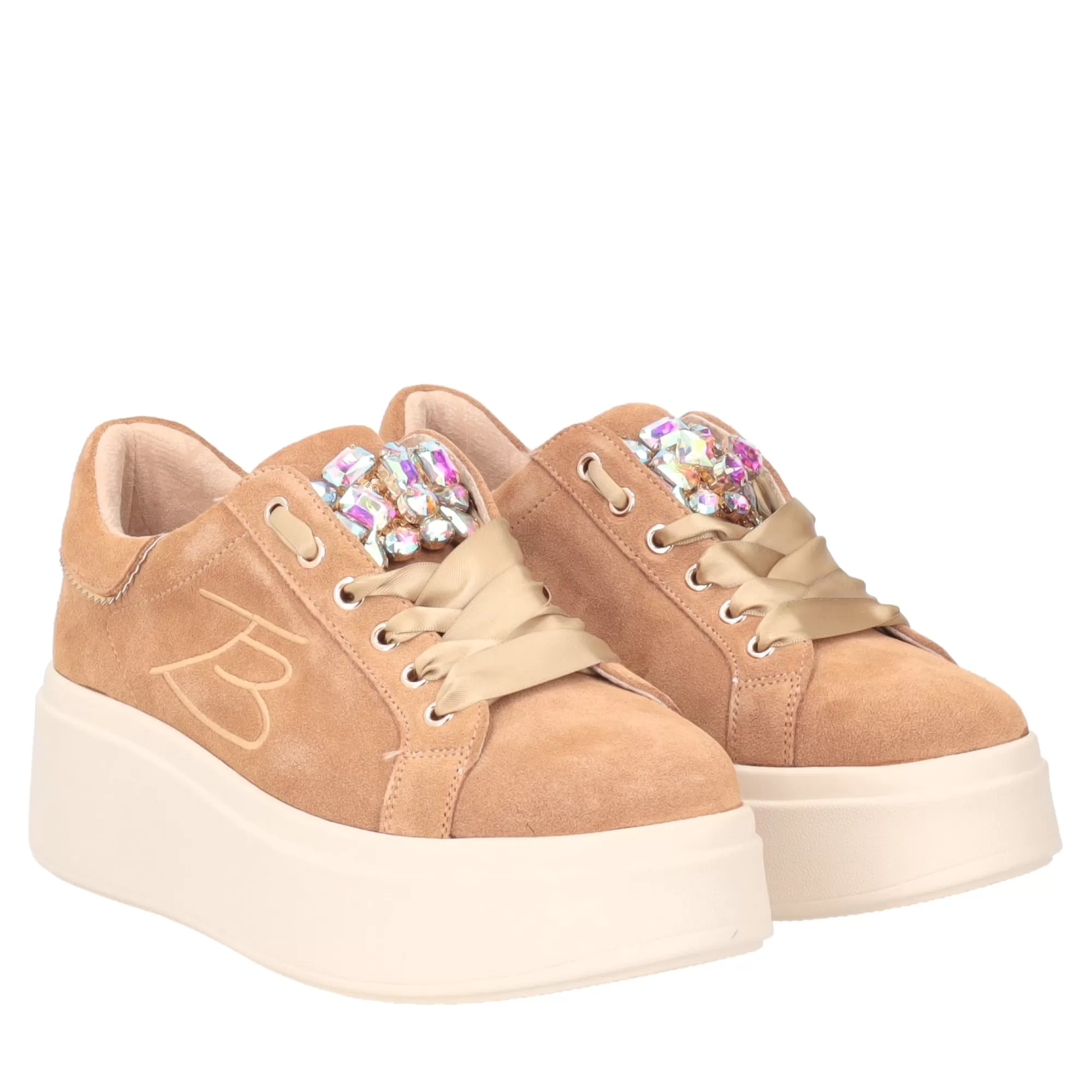 Sneakers*Tosca Blu Sneaker "Angelina" In Camoscio Colore Cuoio Con Accessorio Marrone