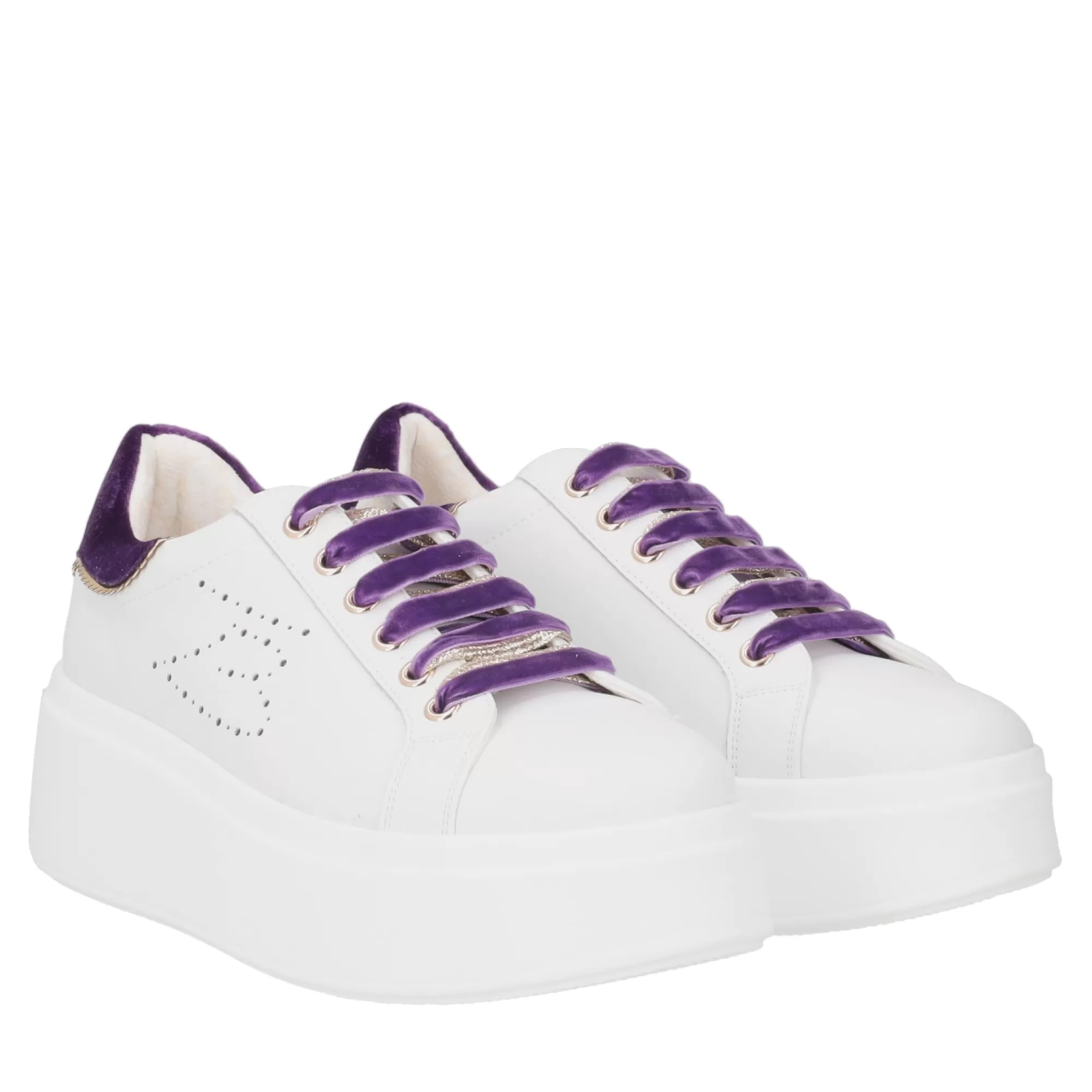 Sneakers*Tosca Blu Sneaker "Angelina" In Nappa Bianca Con Lacci A Contrasto Viola