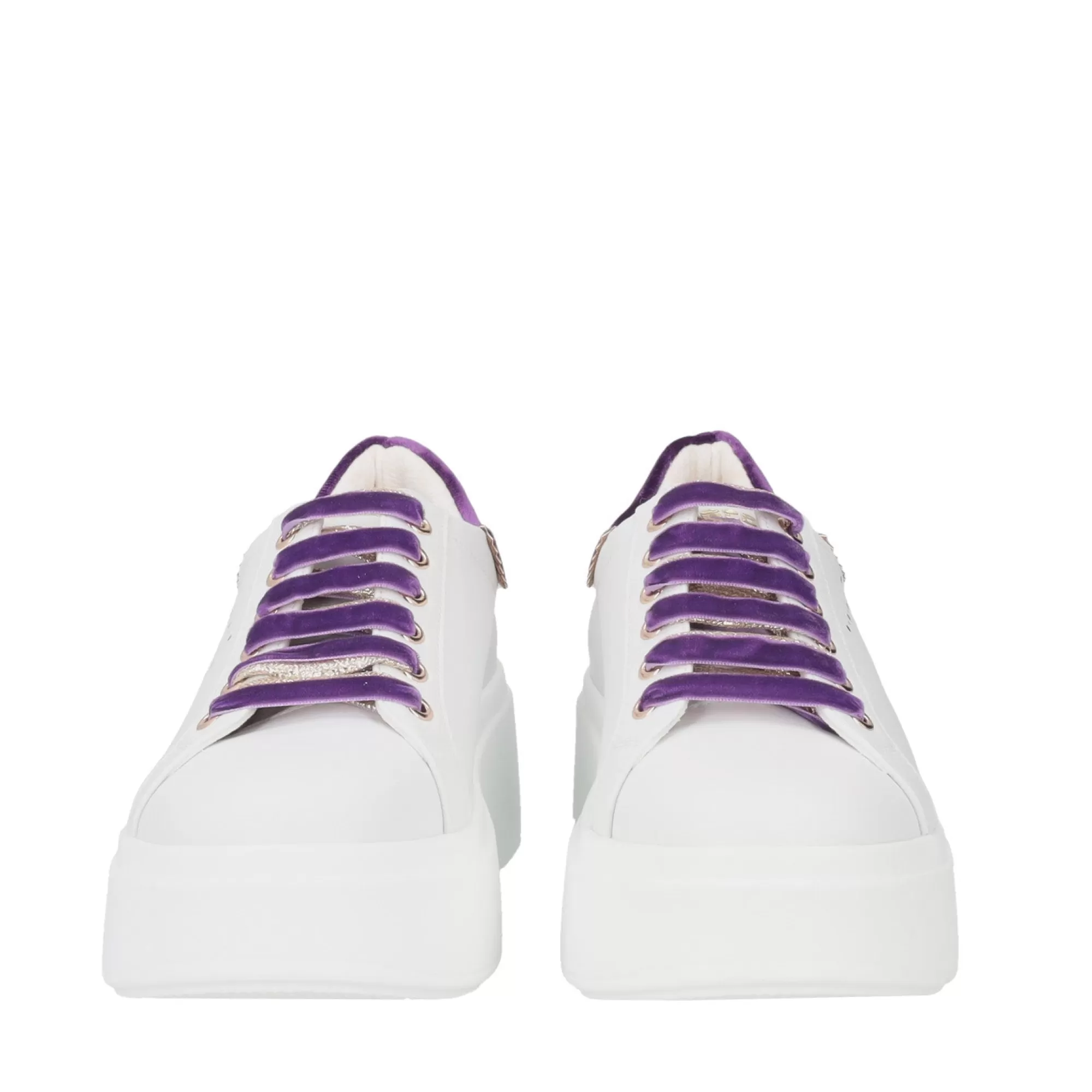 Sneakers*Tosca Blu Sneaker "Angelina" In Nappa Bianca Con Lacci A Contrasto Viola