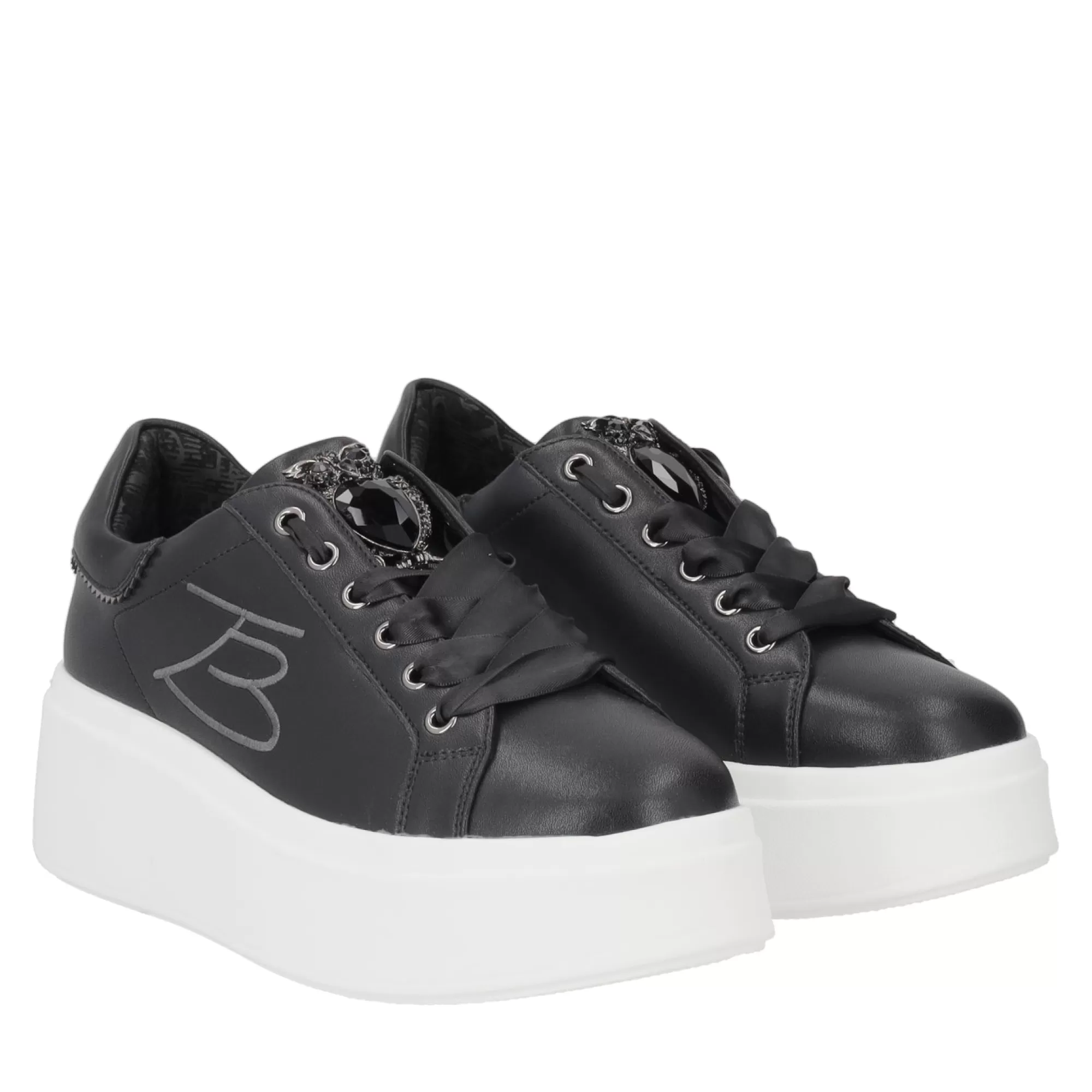 Sneakers*Tosca Blu Sneaker "Angelina" In Nappa Nera Con Accessorio Nero