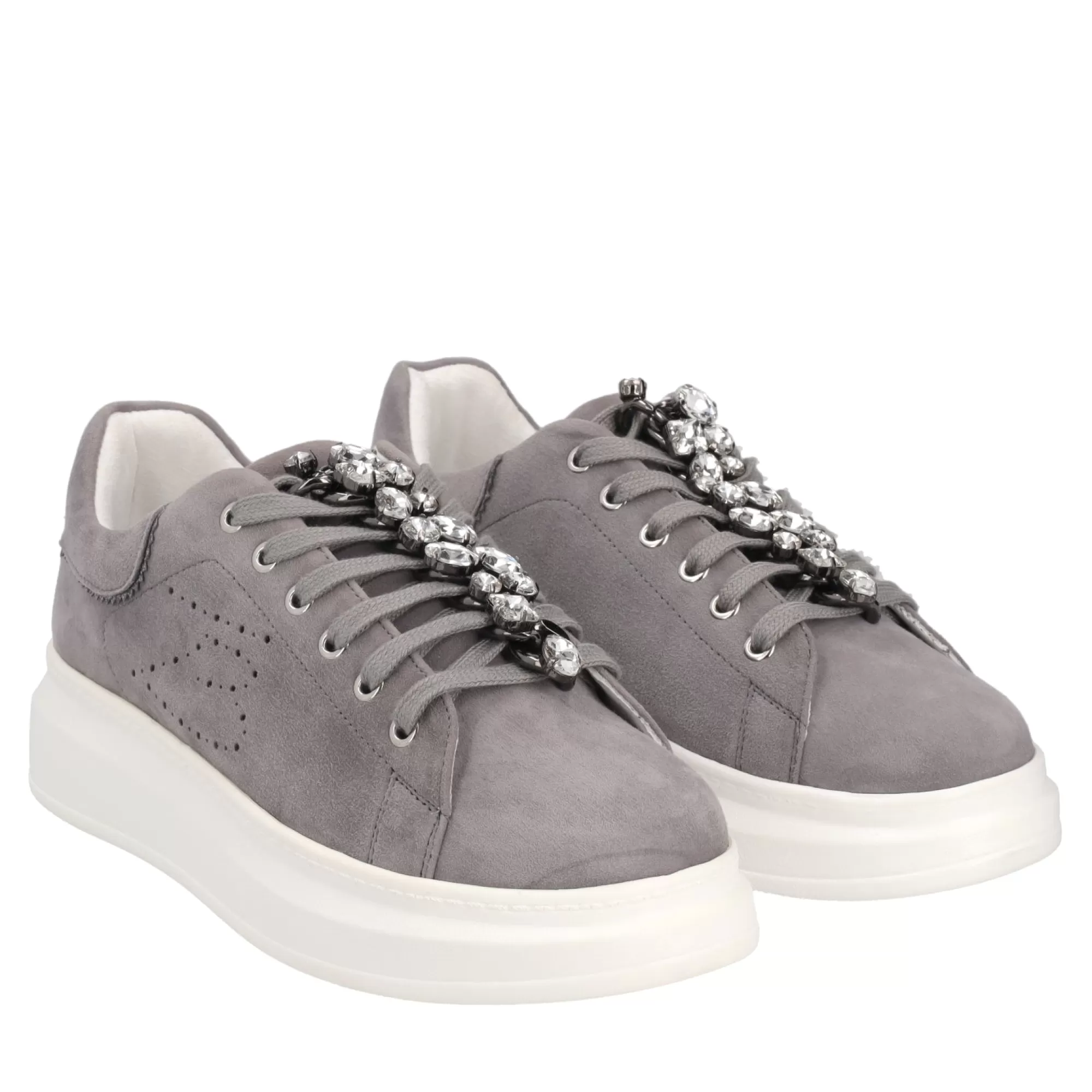 Sneakers*Tosca Blu Sneaker "Blues" Grigia In Pelle Scamosciata Con Catena Gioiello Grigio