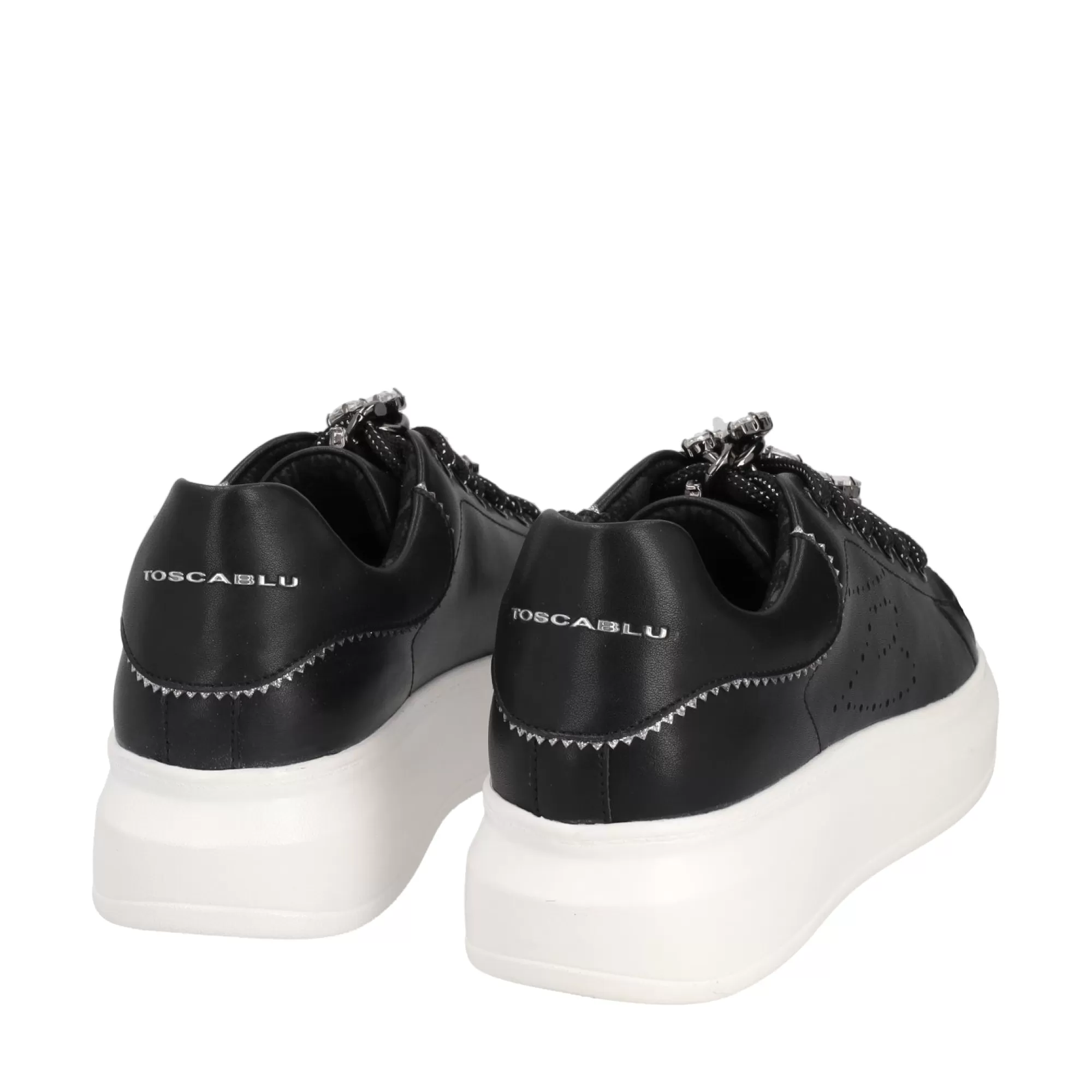 Sneakers*Tosca Blu Sneaker "Blues" Nera E Argento In 100% Pelle Con Catena Gioiello Nero