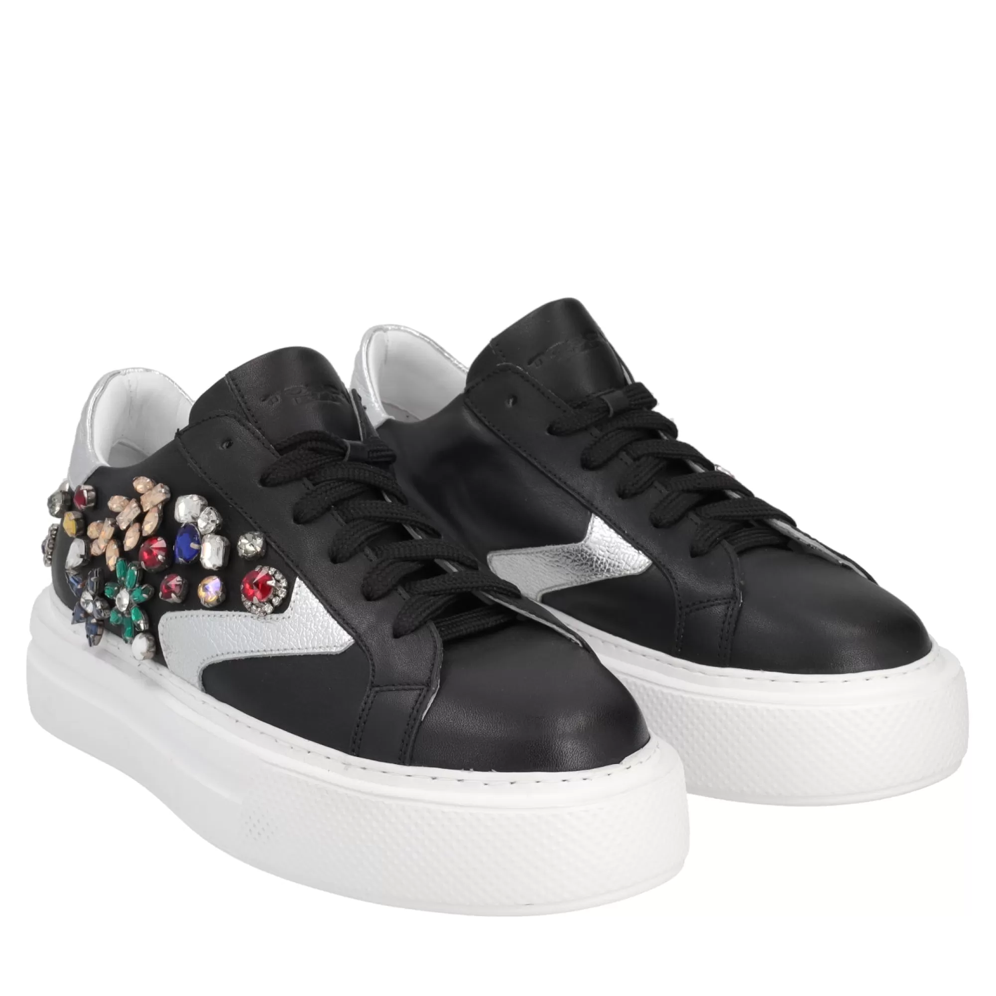 Sneakers*Tosca Blu Sneaker "Dance" Nera In Pelle Con Strass Gioiello Nero