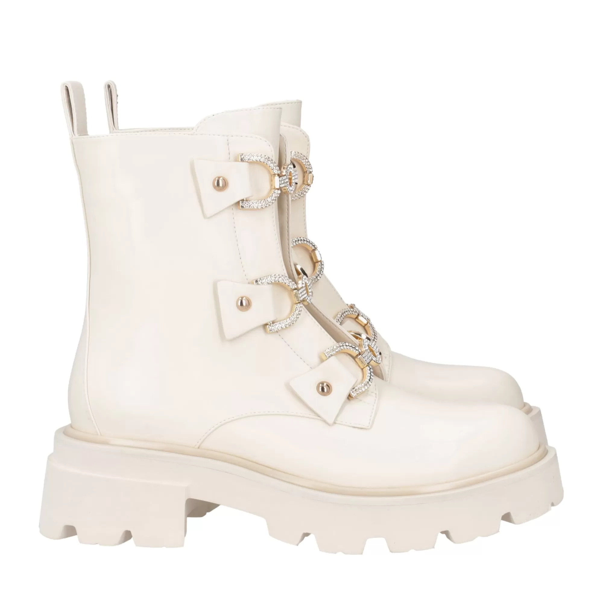 Anfibi E Bikers*Tosca Blu Stivali Biker "Jennifer" Color Latte Con Suola A Carrarmato Bianco